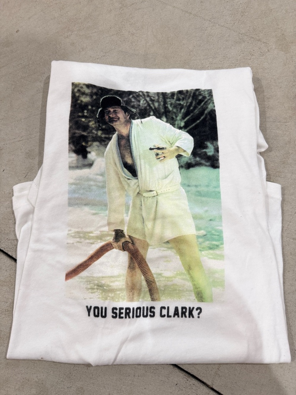 White Graphic Short Sleeve Tee - 'You Serious Clark?'